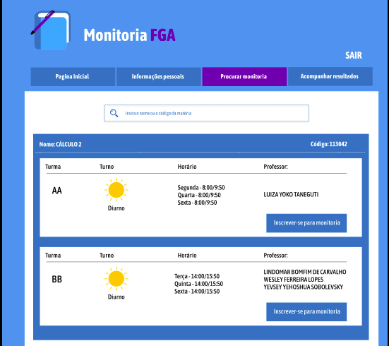 Página de Página de Cadastro em Monitoria - Protótipo Versão 2.0