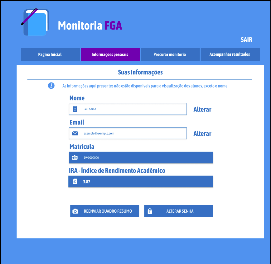 Página de Informações Pessoais - Protótipo Versão 2.0